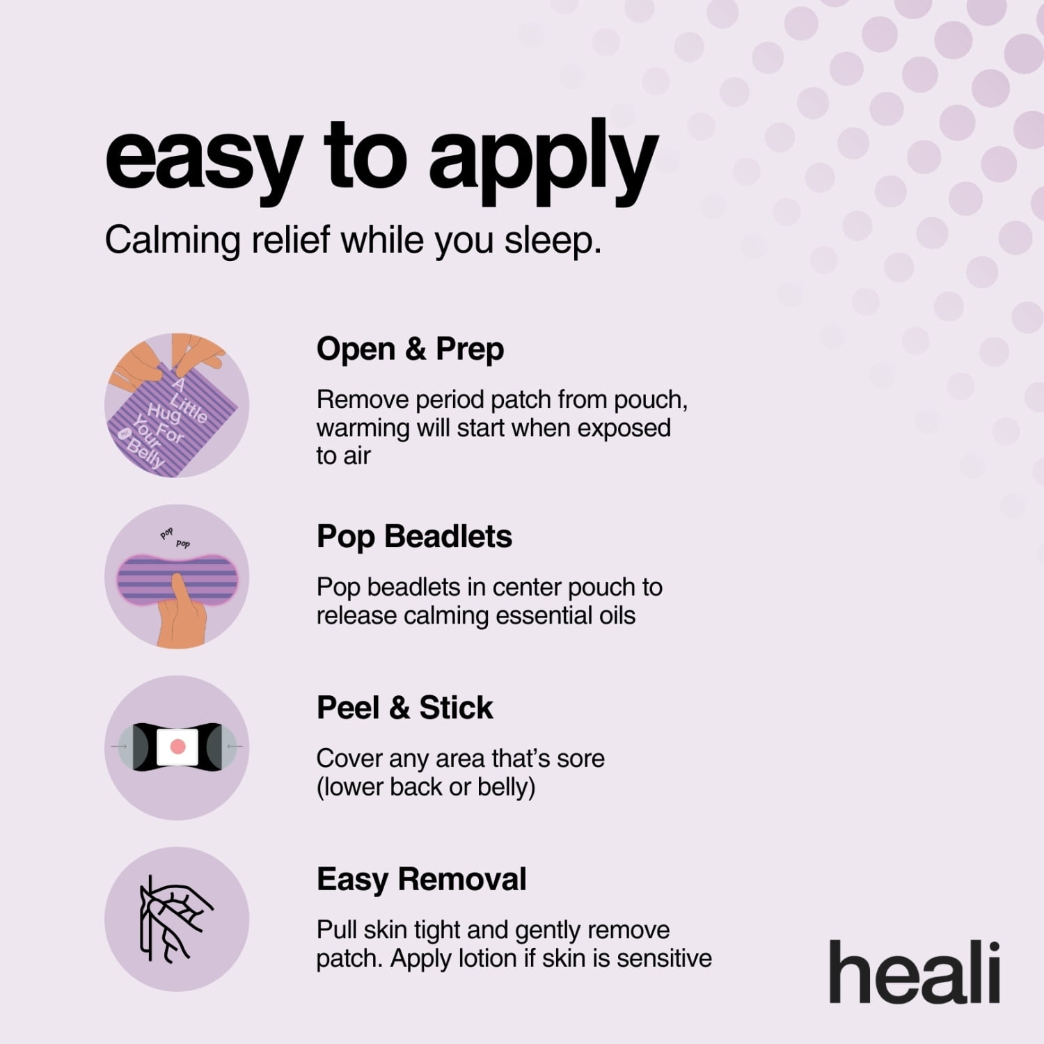 Heali Night Menstrual Heating Patches, 3 Count, Natural Ingredients for Period Pain Relief