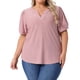 thumbnail image 1 of Blusas de verano de mujer plus size Agnes Orinda, con escote en V, mangas cortas y diseño hueco, talla 3X, color rosa, 1 of 6
