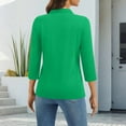 thumbnail image 4 of New 3/4 Sleeve Polo Shirts Women V Neck Collared Tees Loose Casual Business Tops Summer Green M, 4 of 6