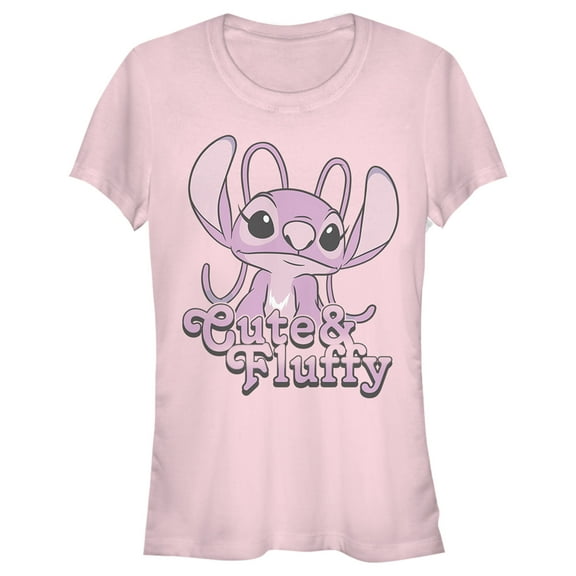 Junior's Lilo & Stitch Angel Cute & Fluffy  Graphic Tee Light Pink Large