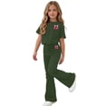 thumbnail image 6 of Girls Set Short Sleeve Shirt and Casual Flared Pants Suit Gnarly Beautiful Graphic Shirts Set Army Green 14-15Years, 6 of 6