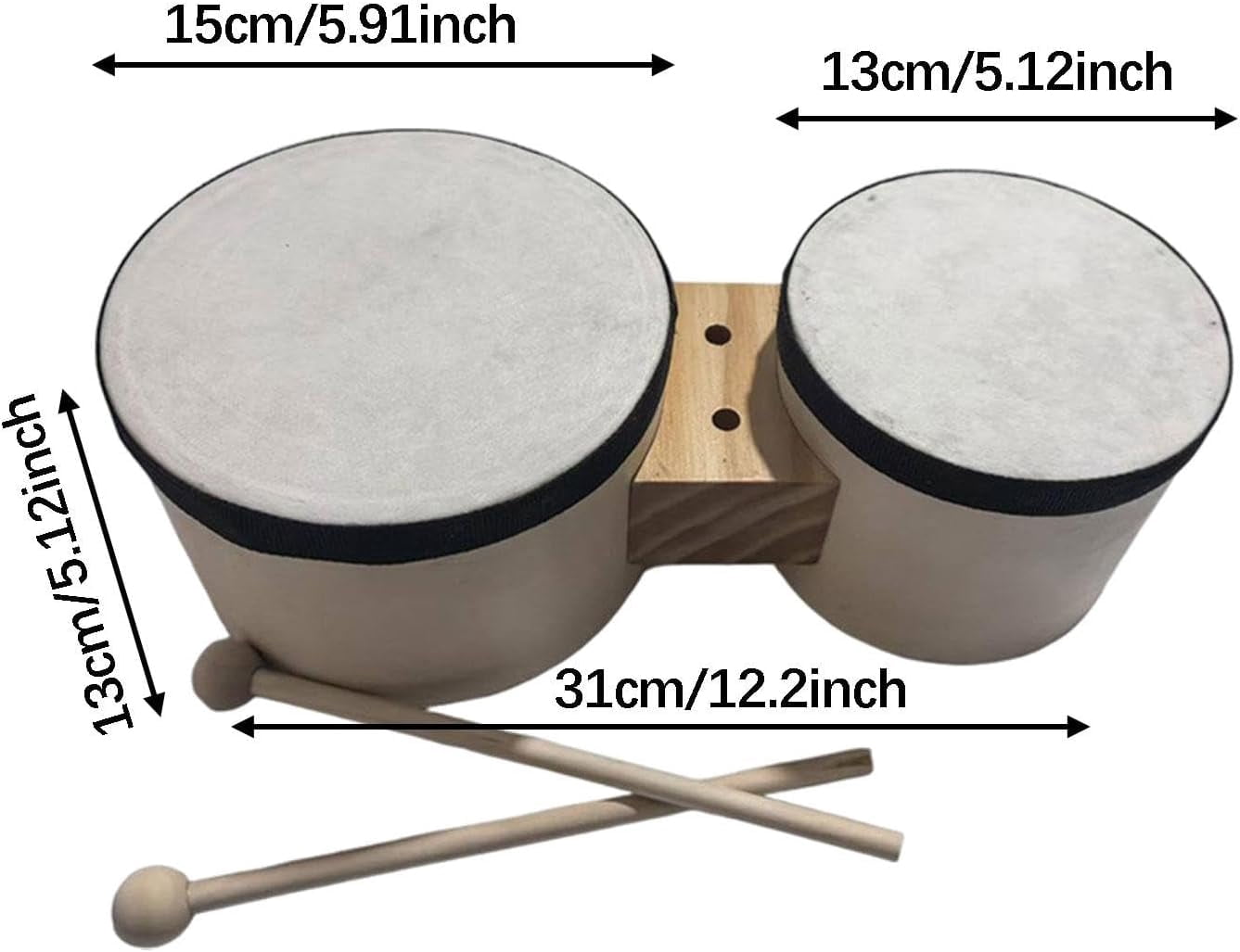 Bongo Drums 5" & 6" Traditional Lightweight for Kids Adults Beginners Music Percussion Instrument for Parties Dance Classes