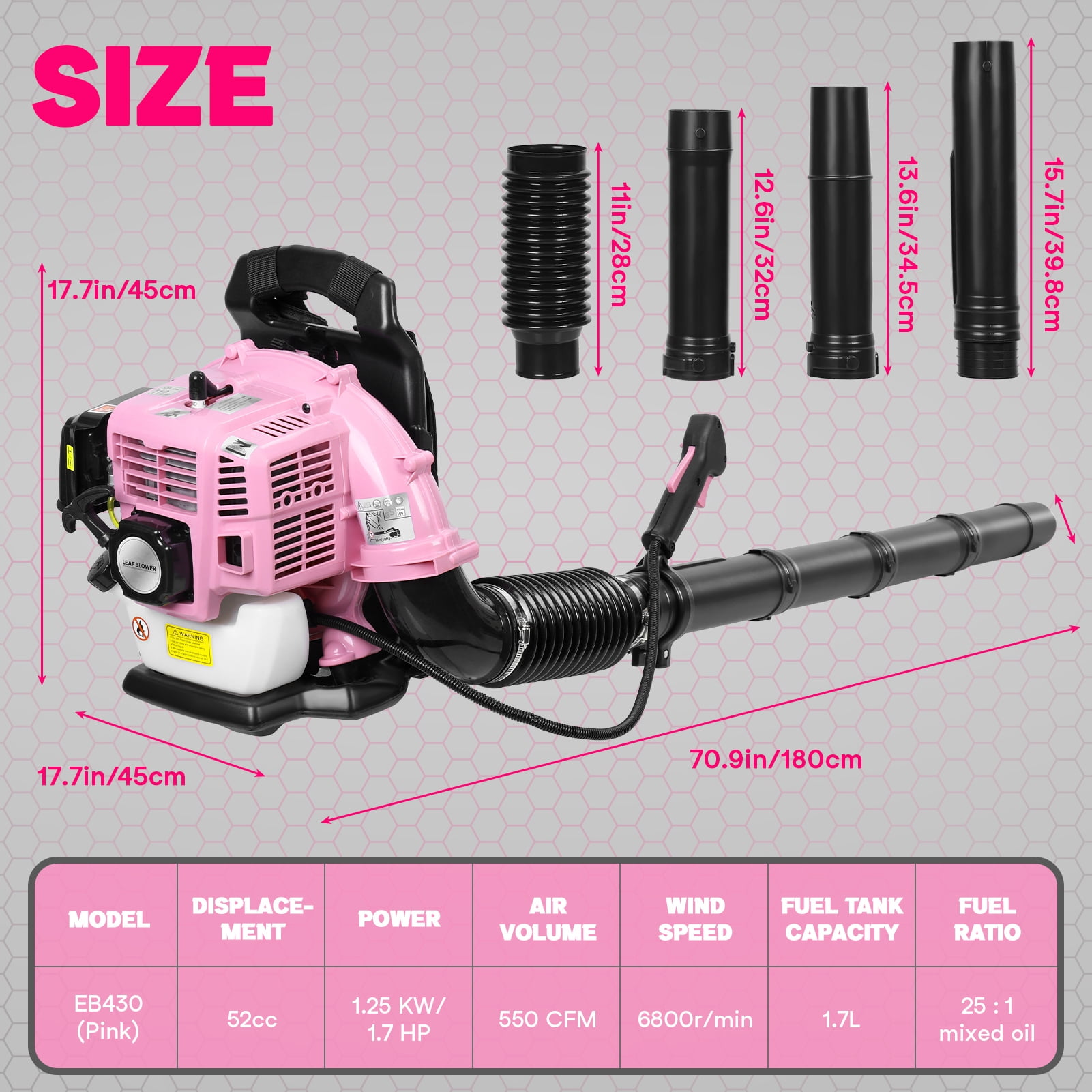 52CC 2-Stroke Professional Leaf Blower with 550 CFM Hurricane Force,Ergonomic Design Backpack Gas Leaf Blower for Lawn Care Yard Dust Debris Outdoor Lightweight Gas Power Tool