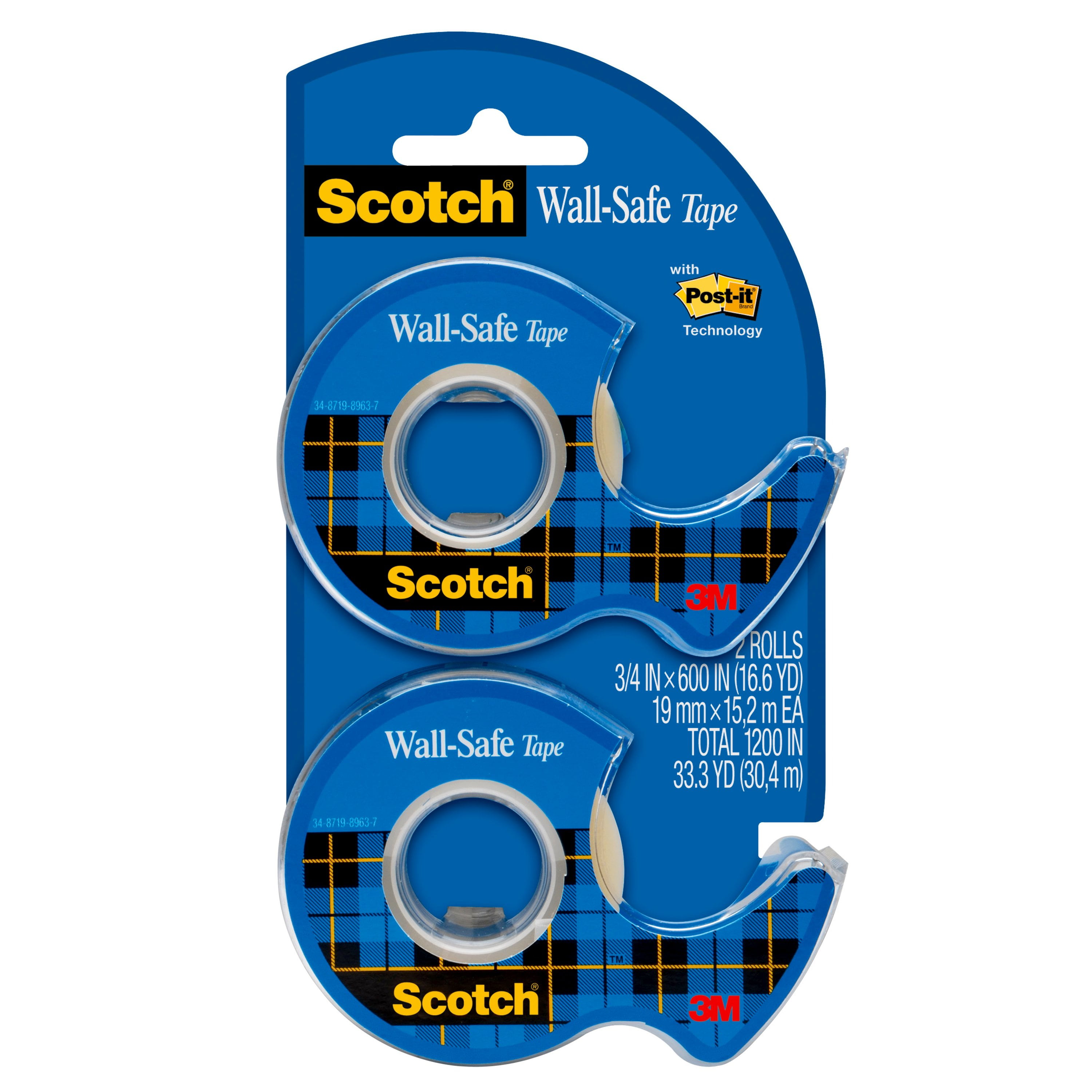 Scotch WallSafe Tape, 3/4 in. x 600 in., 2 Dispensers/Pack Walmart