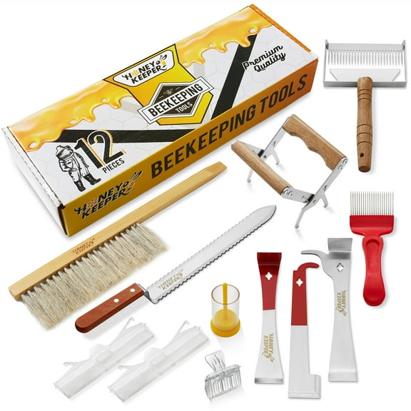 Honey Keeper 12-Piece Beekeeping Tool Kit - Essential Starter Supplies for Beginner Beekeepers