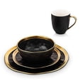 thumbnail image 3 of Stone Lain - Vajilla de porcelana de 16 piezas, servicio para 4, negro con ribete dorado, 3 of 12