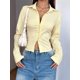 thumbnail image 5 of Camisa Corta A Rayas con Botones y Larga Ajustada para Mujer, Blusa de Trabajo Amarillo L, 5 of 10