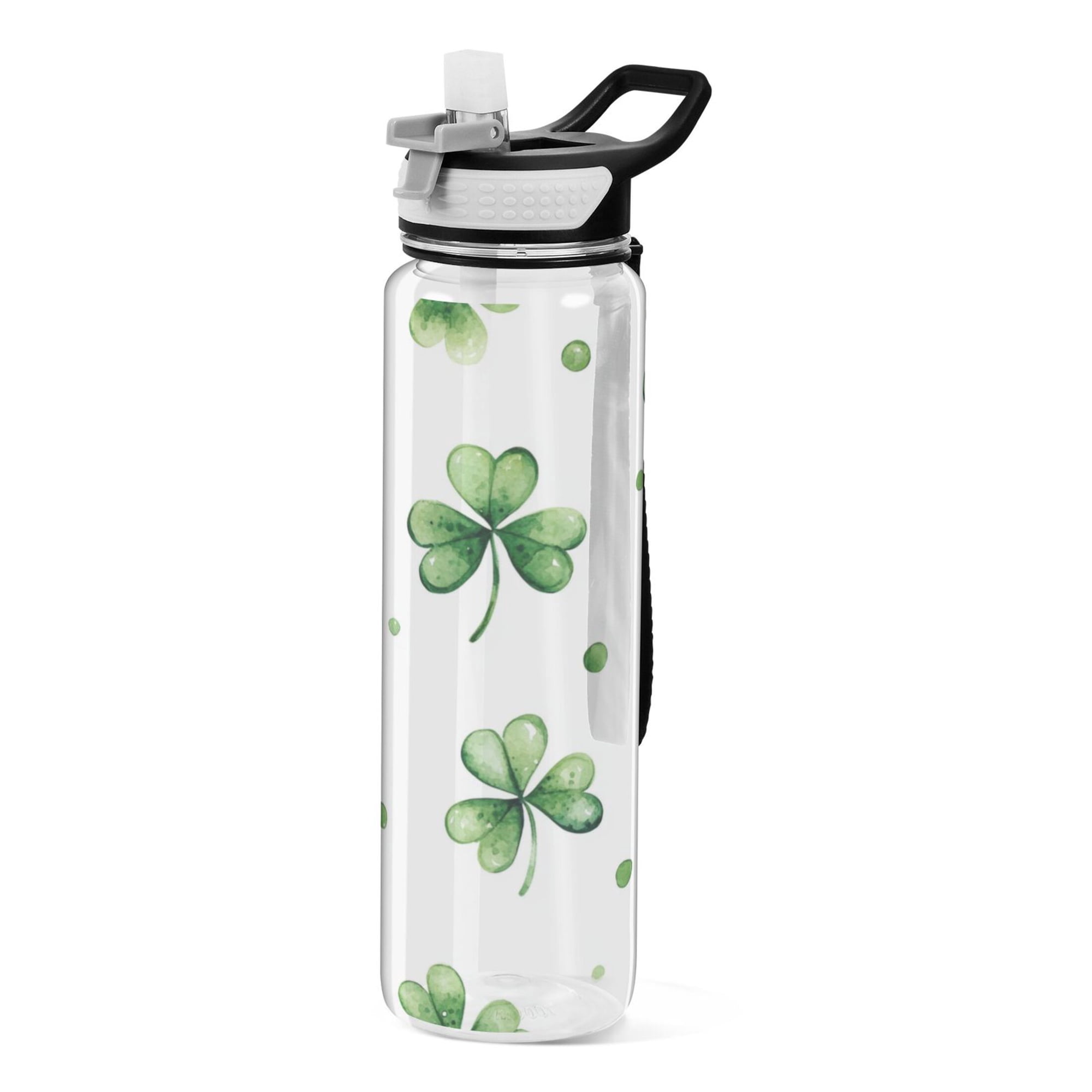 32oz Transparent Sports Water Bottle with Straw for Kids Adults Outdoor School Gym Fitness Shamrock Leaves