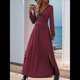 thumbnail image 4 of Vestido Elegante de Otoño 2025 para Mujer, con Escote en V Profundo, Larga y Abertura, para Boda, Noche, Graduación, Fiesta Rojo Vino M, 4 of 9