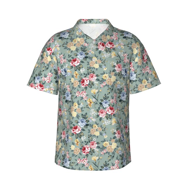 Balery Rose Flowers Camisas hawaianas de manga corta para hombre, camisas playeras de corte holgado, camisas de vacaciones con botones,Large
