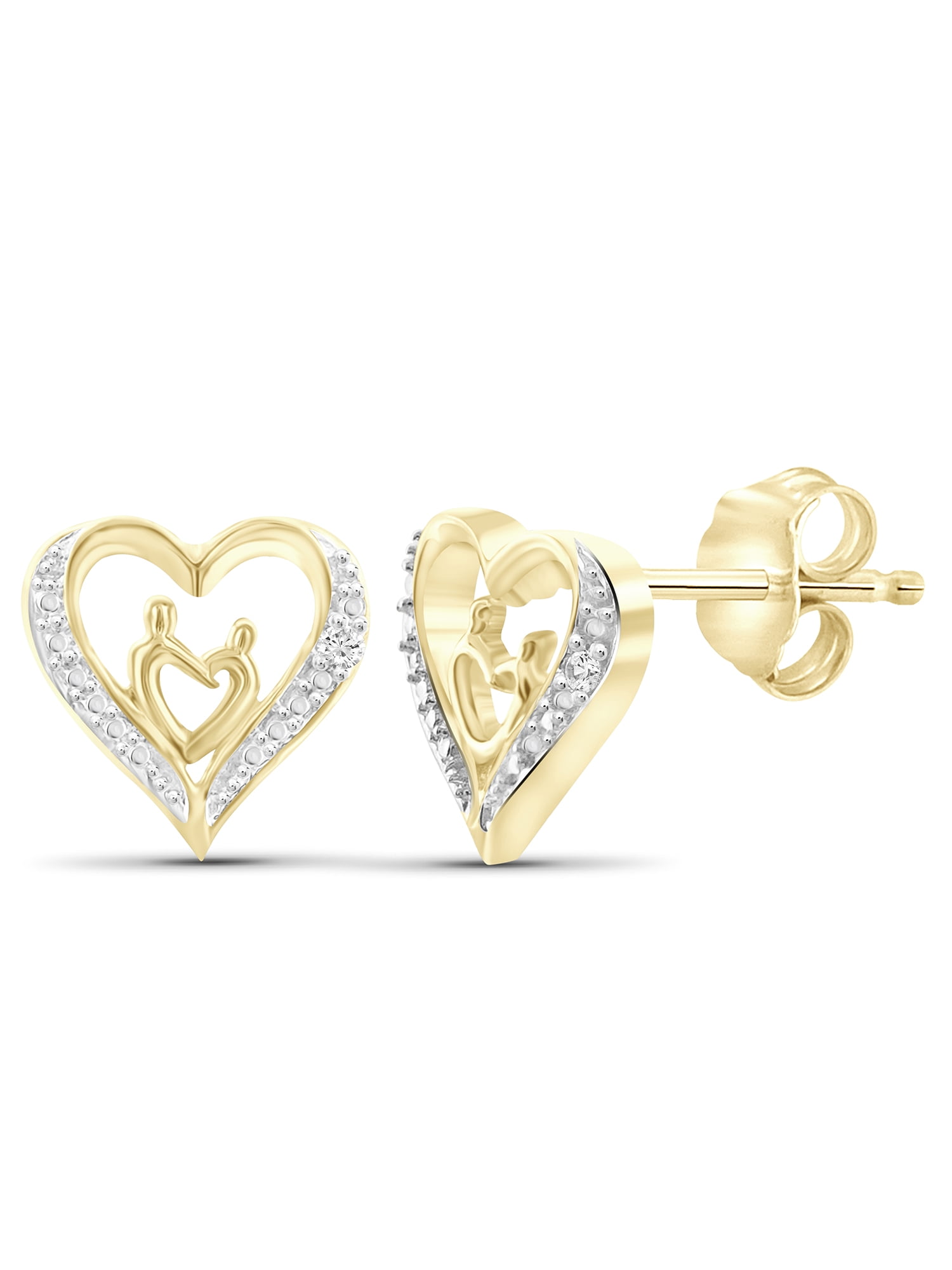 Round Cut White Cubic Zirconia Heart Shape Stud Earring in 14k Gold Over Sterling Silver
