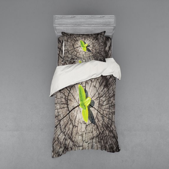 Ambesonne Nature Bedding Set 3 Pcs, Dried Earth Planet, Twin XL, Brown Green