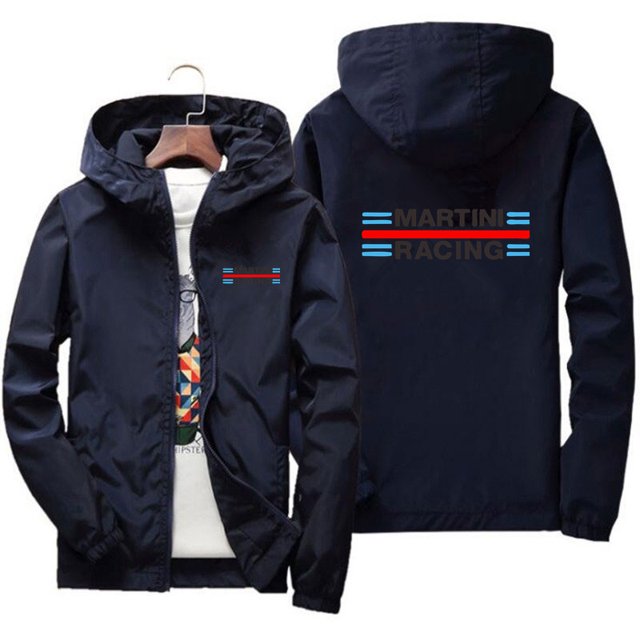 Martini Racing Men's Coat Thin Sunscreen Skin Zipper Hooded Windbreaker Sports Pilot Jacket Beach Parkas Cycling Tops Plus Size