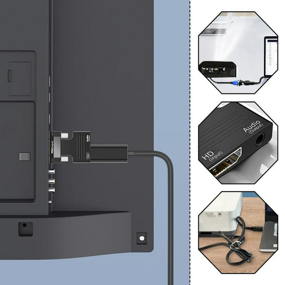 QHUDLV HDMI Female to VGA Male Converter â€“ With Audio Output â€“ Plug and Play Adapter