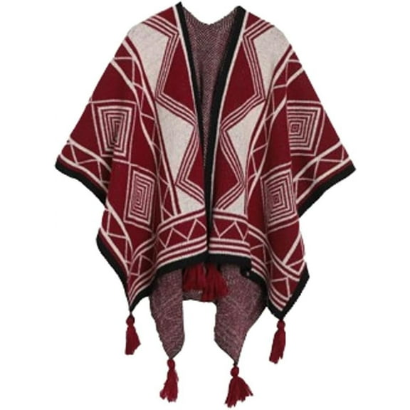 YooGuoGuo Women's Elegant Shawl Wraps Retro Ethnic Open Front Tassel Poncho Knitted Plaid Shawl for Travel Soft Pashminas Wraps