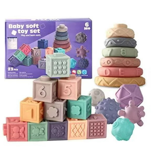Juguete para bebé de 6 meses - 23 piezas Cubo de actividades para bebés Juegos para bebés Montessori Concientización para bebés - Juguete suave para la dentición del bebé - Juegos educativos Juguetes