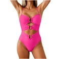 thumbnail image 2 of UPPADA Womens Full Coverage One Piece Swimsuit Spaghetti Straps High Waisted One Piece Swimsuit Lace Up Cute Swimsuit Flattering Swimsuits Hot Pink,M, 2 of 6