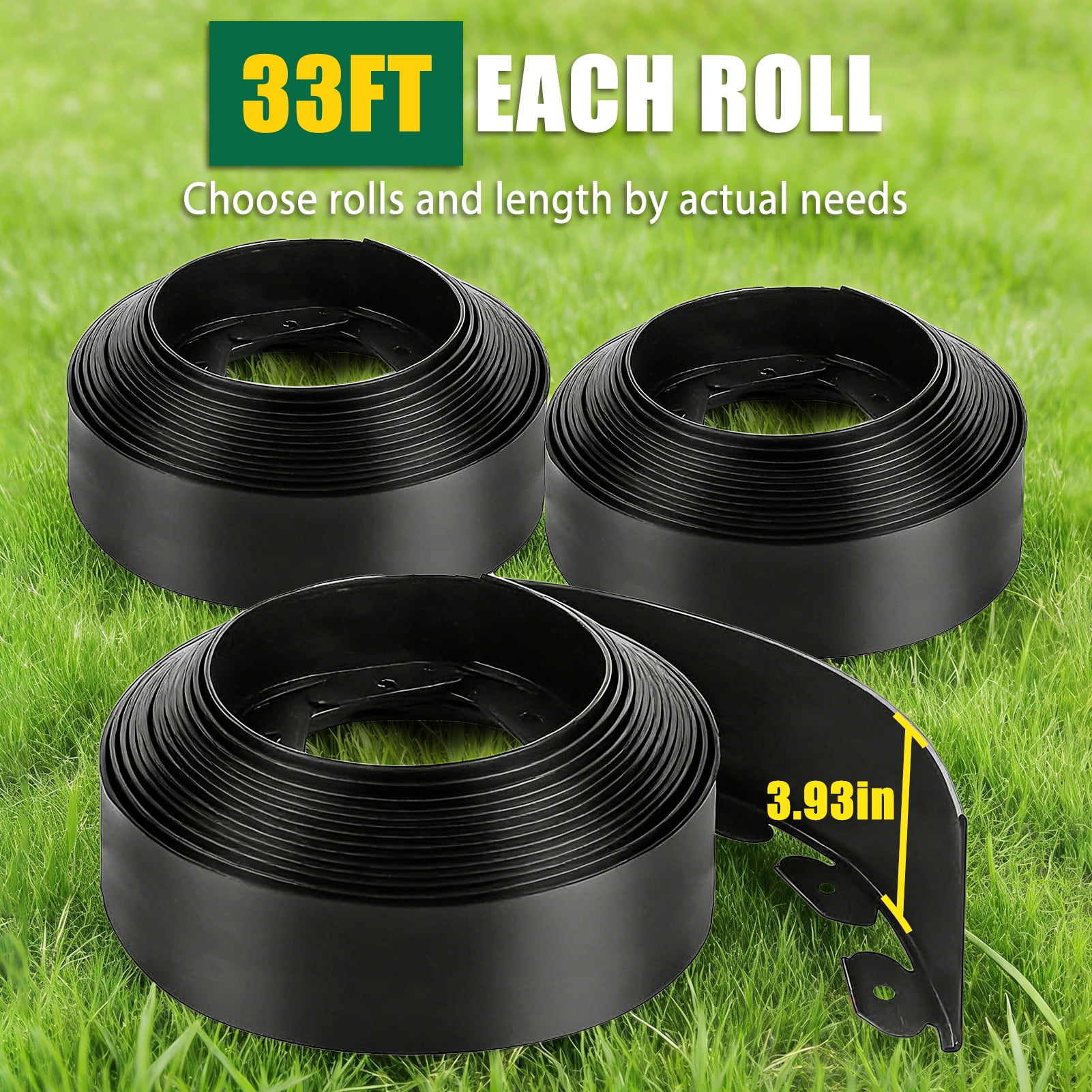 urorentea Garden Landscape Edging Kit, 33Ft 4inch Tall Landscape Edging with 50 Spikes, No Dig Plastic Lawn Border for Landscaping, Lawn, Garden, Flower Beds, Yard