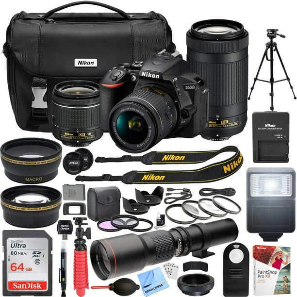 Nikon D5600 24.2MP DXFormat DSLR Camera with AFP 1855mm VR & 70300mm ED Lens Kit Bundle with