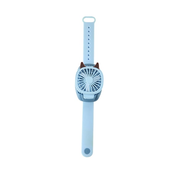 Blue Usb Rechargeable Mini Portable Wrist Fan 2-In-1 Desktop Handheld With Detachable Wristband 3 Speeds Colored Lights