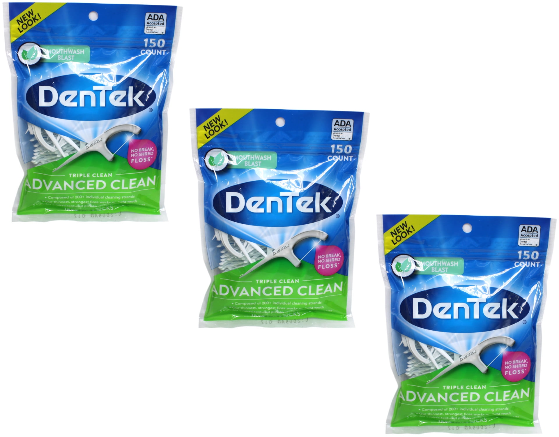3 Pack DenTek Triple Clean Floss Picks 150 Count No Break Guarantee 