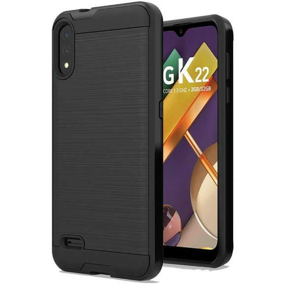 LG K22 / K32 5G Phone Case Hybrid Rugged Brushed Metal Design [Soft TPU   Hard PC] Dual Layer Armor Impact Slim ,Xpm Phone Cover for LG K22 / K32 - Black