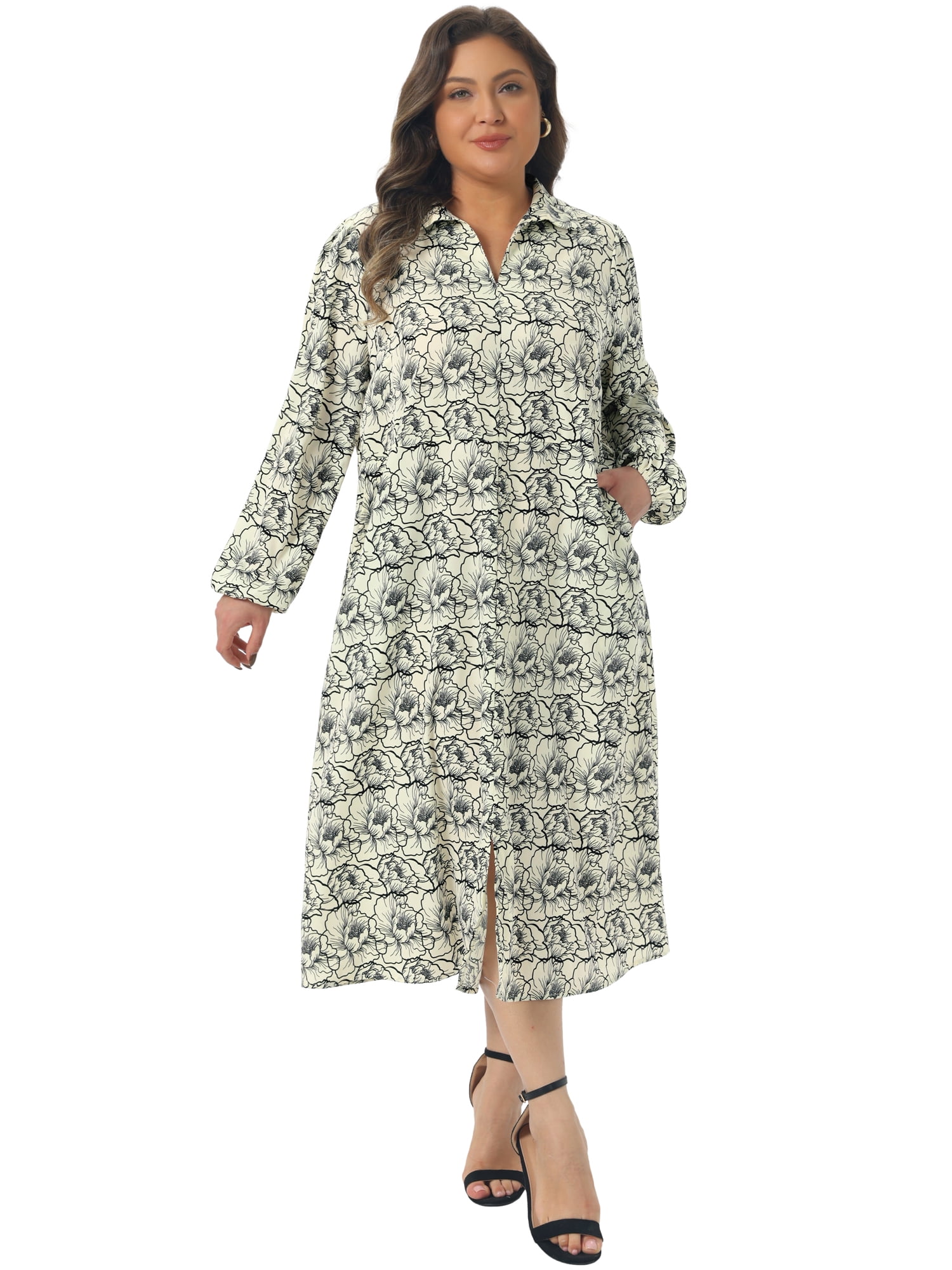 DARING DIVA Women's Plus Womens Polo Long Sleeve Midi Dress Casual Work 3X Beige
