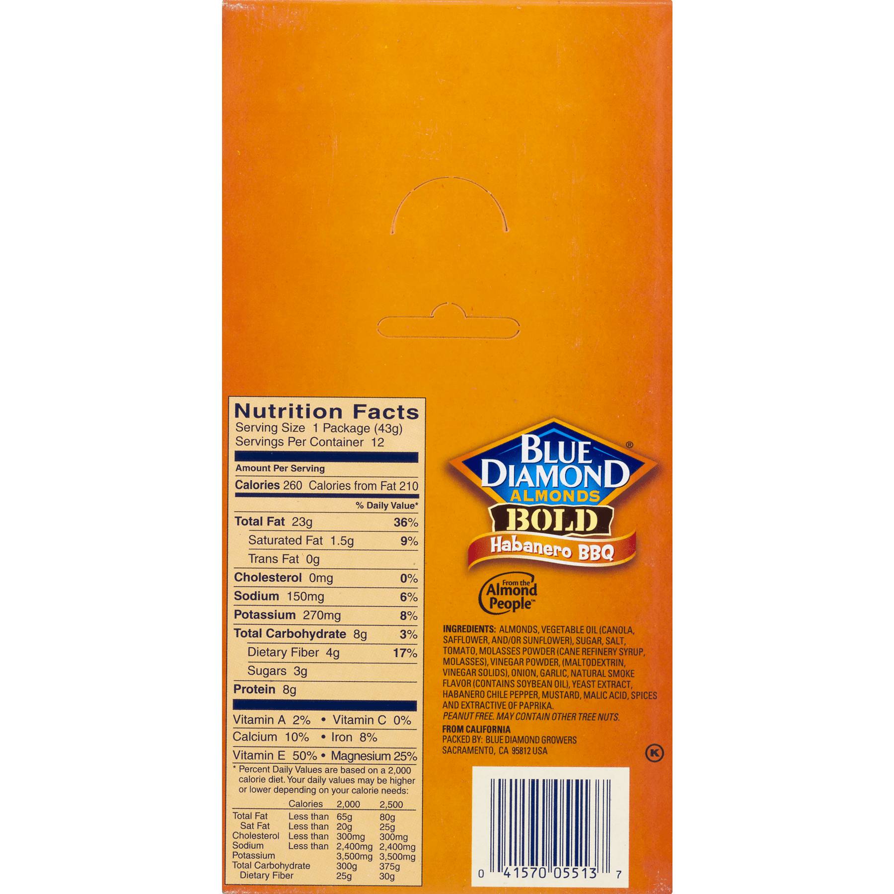 Blue Diamond Almonds, Habanero BBQ, 1.5 oz (Innerpack of 12)