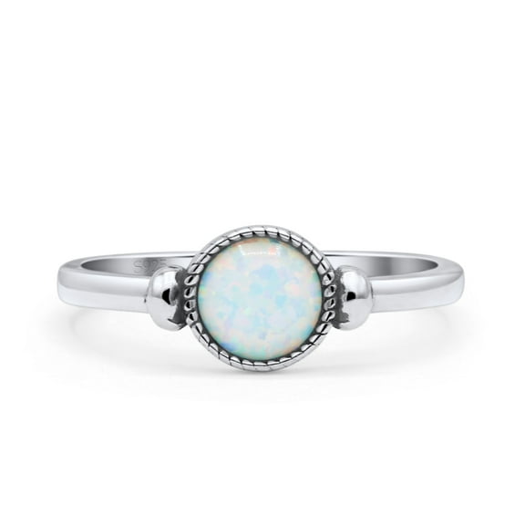 Round Ring Oxidized Ring Band Lab Created Opal 925 Sterling Silver Size 5