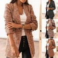 thumbnail image 2 of Fusipu Women Autumn Blazer Lapel Cardigan Long Sleeves Double-breasted Slim Fit Warm Casual Thick Plaid Print Lady Coat for Work, 2 of 8