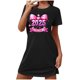 thumbnail image 1 of Camisón corto con estampado informal HAPPY YEAR para mujer, falda de dormir corta grande con cuello redondo y manga corta estampada en el pecho., 1 of 2