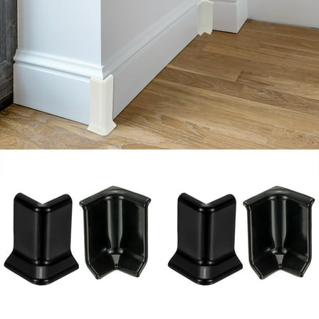 Uxcell Self Adhesive Baseboard Corner Blocks, 2.2 Inch Wall Edge Corner Protector 2 Inside   2 Outside Corners-connector for Wall Floor Furniture Edge(Black)