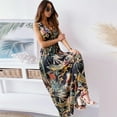 thumbnail image 3 of Bidobibo Womens Summer Maxi Dresses Tropical Print Beach Dresses V-Neck Sleeveless High Waist Lace up Flowy Long Dress Holiday Sundress, 3 of 9