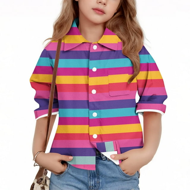 YUNAFFT Chemise à Rayures Imprimées pour Garçons et Filles à Manches Longues Col Rabattu Décontractée Printemps Été Haut d'Extérieur