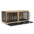 thumbnail image 5 of Hassch 74.8 Inch Dog Cage Furniture with Removable Trays, Extra Large Double Dog Kennel for 2 Medium/Large Dogs, Heavy Duty Wooden Dog Cage Furniture with Divider (Natural and Black), 5 of 9