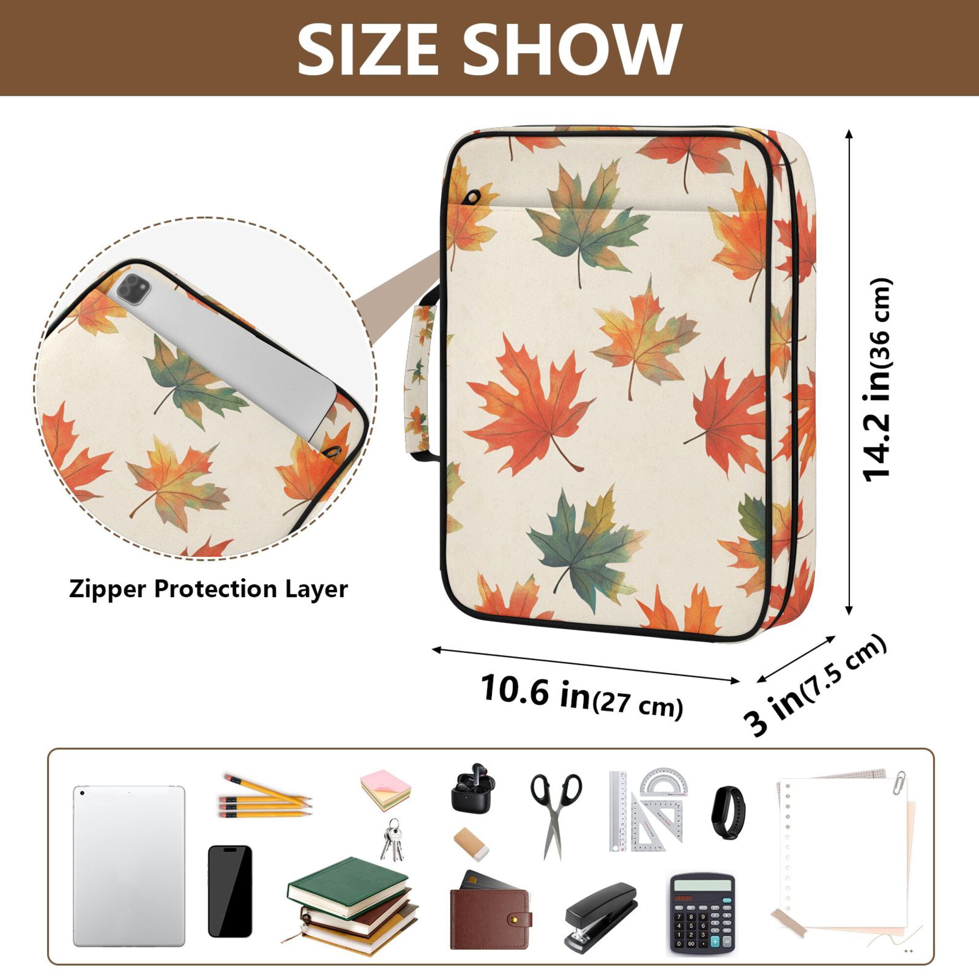 FORMRS Accordion File Folder A4 Size 7-Pocket Expanding Document Organizer Bag with 3 Ring Binder, Orange Autumn Leaves