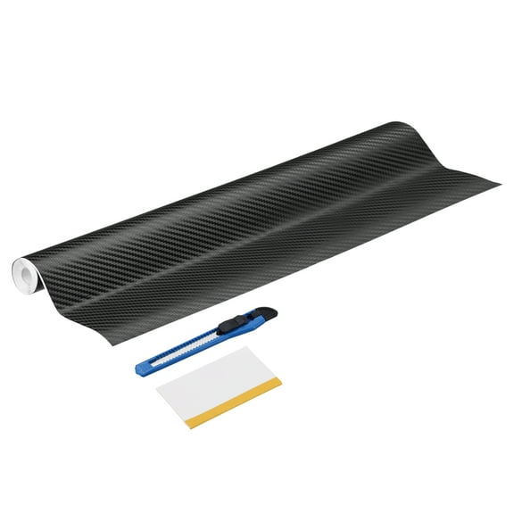 1 Set 3D Carbon Fiber Vinyl Wrap 11.81" x 3ft Self-Adhesive Car Sticker Waterproof Wrap Roll for DIY Decor Automotive Exterior Interior Protection with Scraper Tool, Black