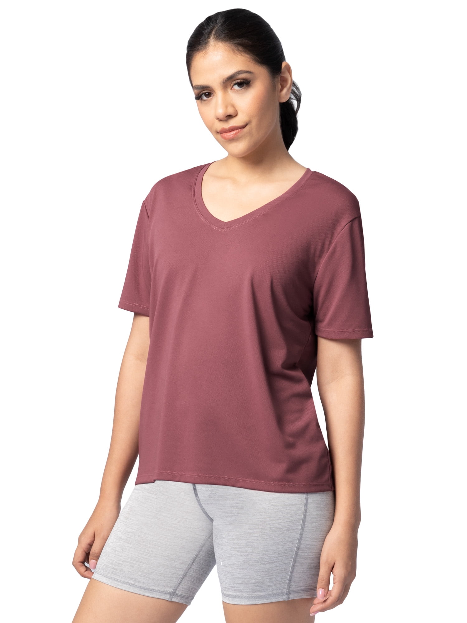 Athletic Works Women's Active Texture Knit V-Neck Tee, Sizes XS-XXXL