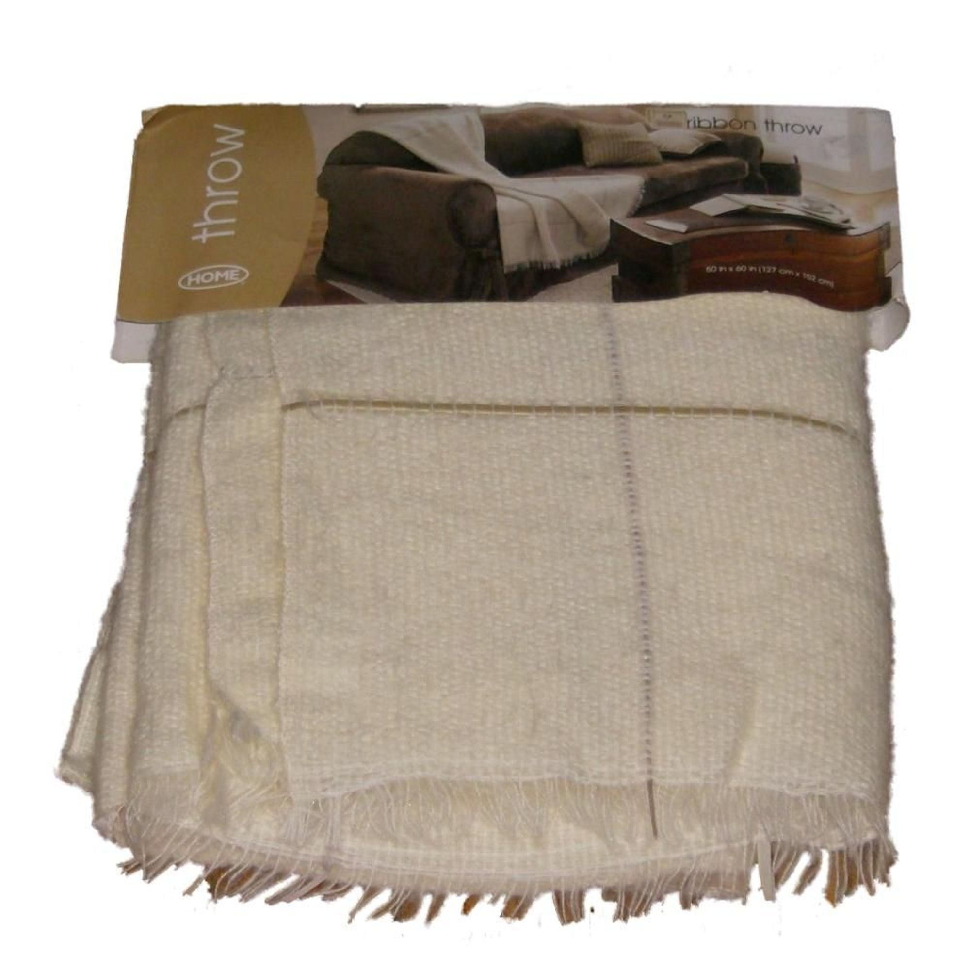 Home Creamy Ivory Ribbon Knit Throw Blanket Soft Warm Cuddly