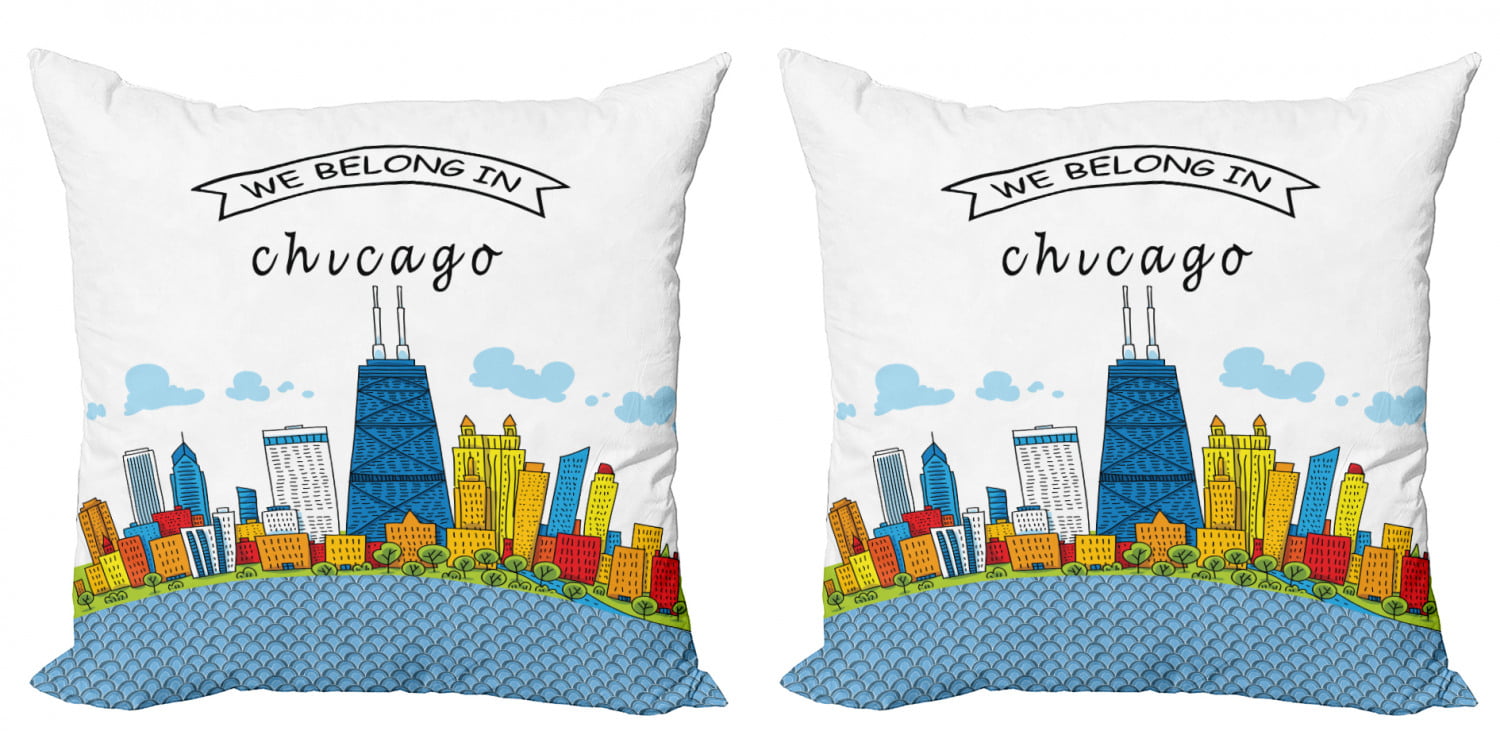 Landscape Throw Pillow Cushion Cover Pack of 2, Chicago Skyline Cartoon  Colorful City View Cityscape Personalized USA American, Zippered  Double-Side Digital Print, 4 Sizes, Multicolor, by Ambesonne 