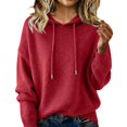 thumbnail image 2 of Warm Sweaters for Women Crew Neck Soft Hoodies Fall Winter Cozy Knitted Drawstring Hooded Pullover Red L, 2 of 4