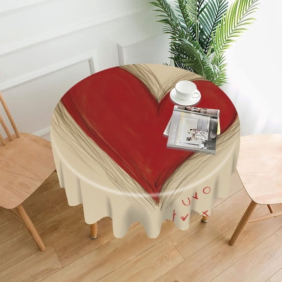 RKSupls 60 Inch Round Tablecloth, Hand Drawn Red Heart Premium Polyester Straight Edge Wrinkle Resistant Washable Table Cover for Party Home Dining Decor