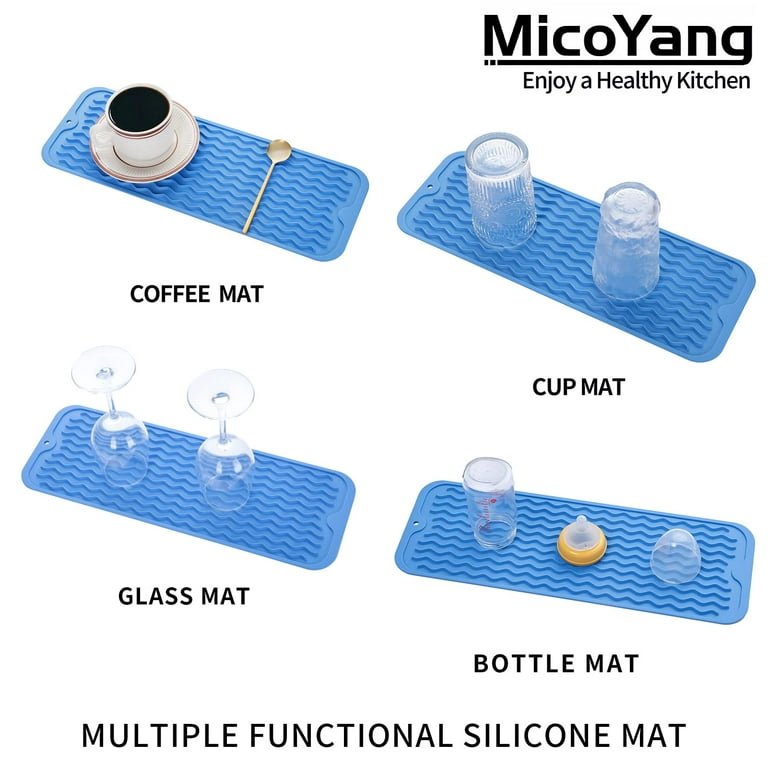 Silicone Dish Drying Mat for Multiple Usage,Easy  clean,Eco-friendly,Heat-resistant Silicone Mat for Kitchen  Counter,Sink,Bar,Bottle,or Cup Lichen Blue M 17 inches x 6 inches 