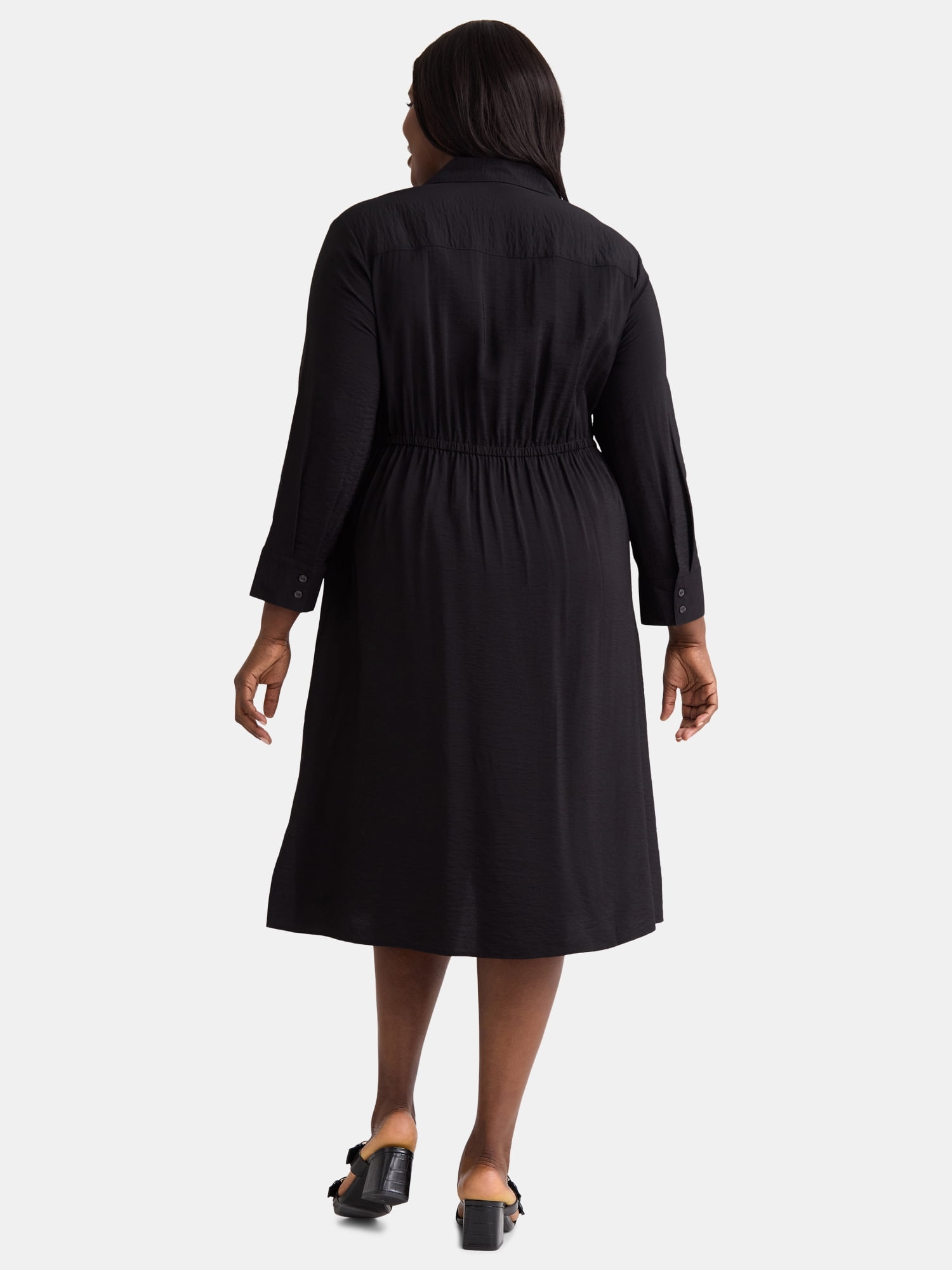 Terra & Sky Women's Plus Size Tie Front Shirt Dress 0X-4X