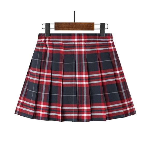 Girls Plaid Pleated School Skirt – Casual Elastic Waist Uniform Skort for Kids 2-12 Years Classic Tartan Check Mini Skirt with Soft Breathable Fabric, Versatile Daily Wear Bottoms
