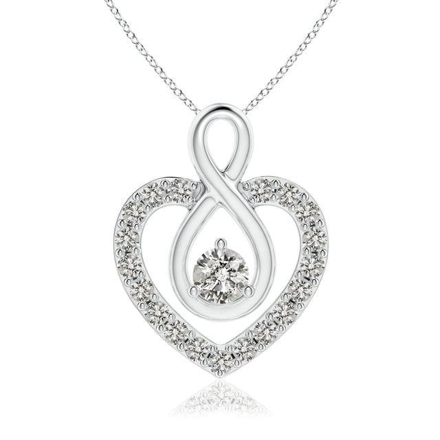 Angara Natural Diamond Necklace - Diamond Heart Pendant with Infinity Loop in Platinum for Women