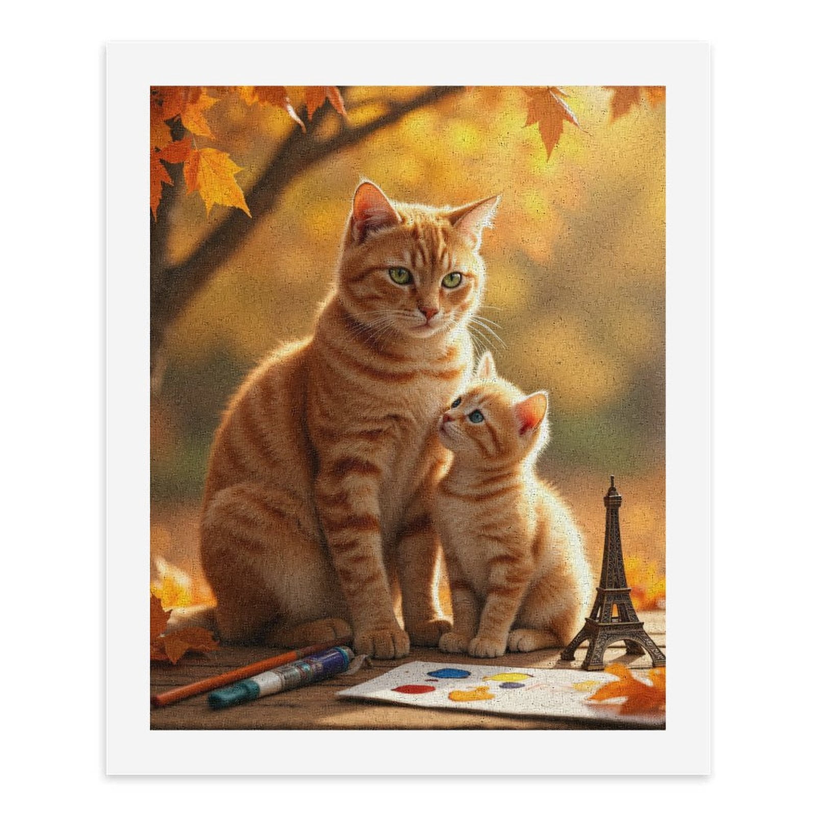 Paint By Numbers Kit for Adults Beginner - Cats Autumn Art Eiffel Tower DIY Canvas Painting Kits for Adults, Frameless Paint By Number for Adults for Home Wall Decor 16x20 Inch