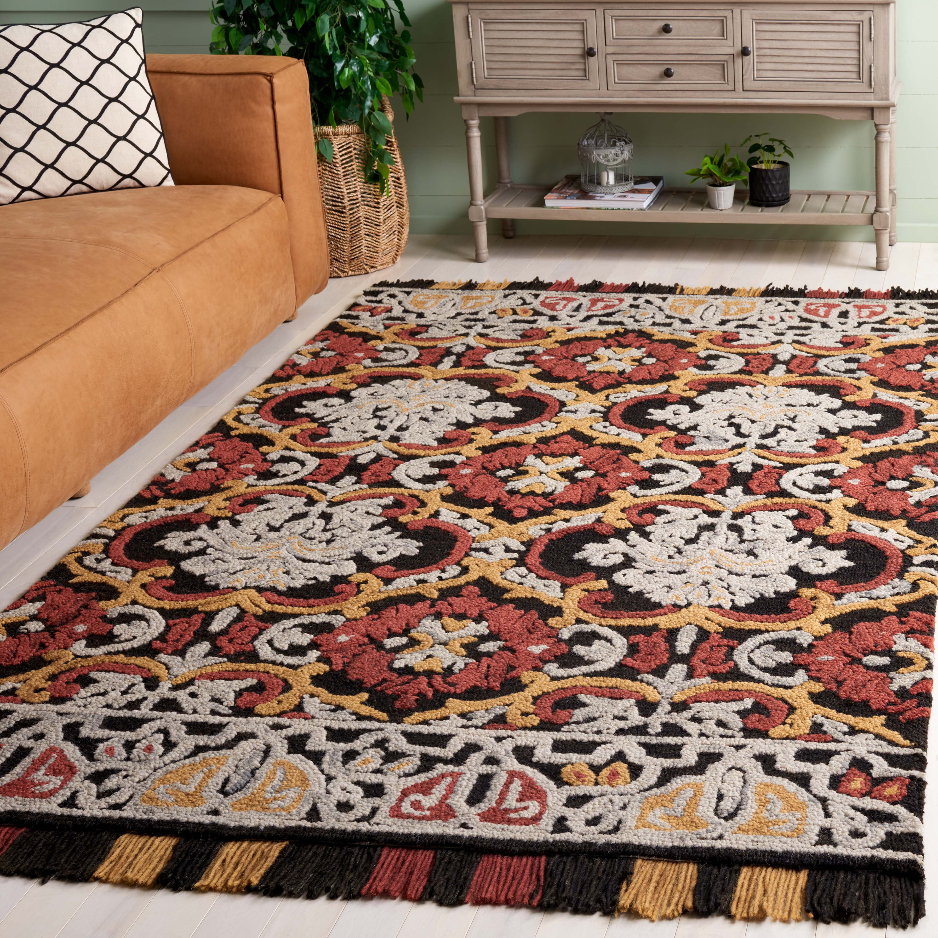 SAFAVIEH Blossom Abram Geometric Area Rug, Charcoal/Red, 8' x 10'