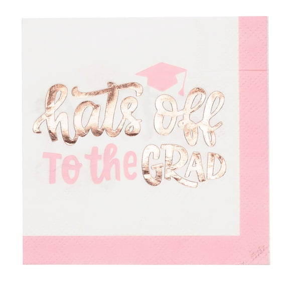 5" Pink Congrats Grad Party Disposable Beverage Napkins - 16 Count