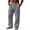Gray, variant on Men Cotton Linen Pants Button Front Elastic Waist Straight Leg Pants Small Leather Patch Decor Loose Casual Pants Wrinkle Texture Lightweight Summer Trousers With Side Slip Pockets For Beach